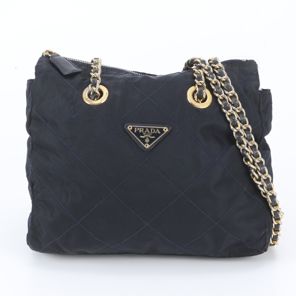 Prada Tessuto Nylon Quilted Leather Double Chain Shoulder Bag Tote for Women